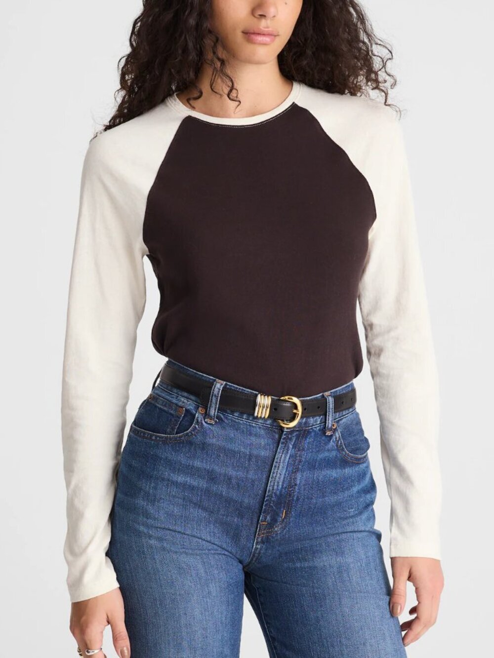 Madewell Baseball Long Sleeve Tee Vintage Jersey Brown Cream Size XS NWT